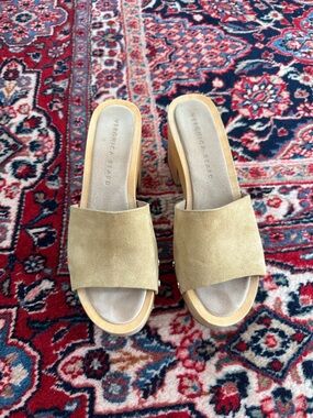 Veronica Beard Suede Slide Mules in Taupe Beige